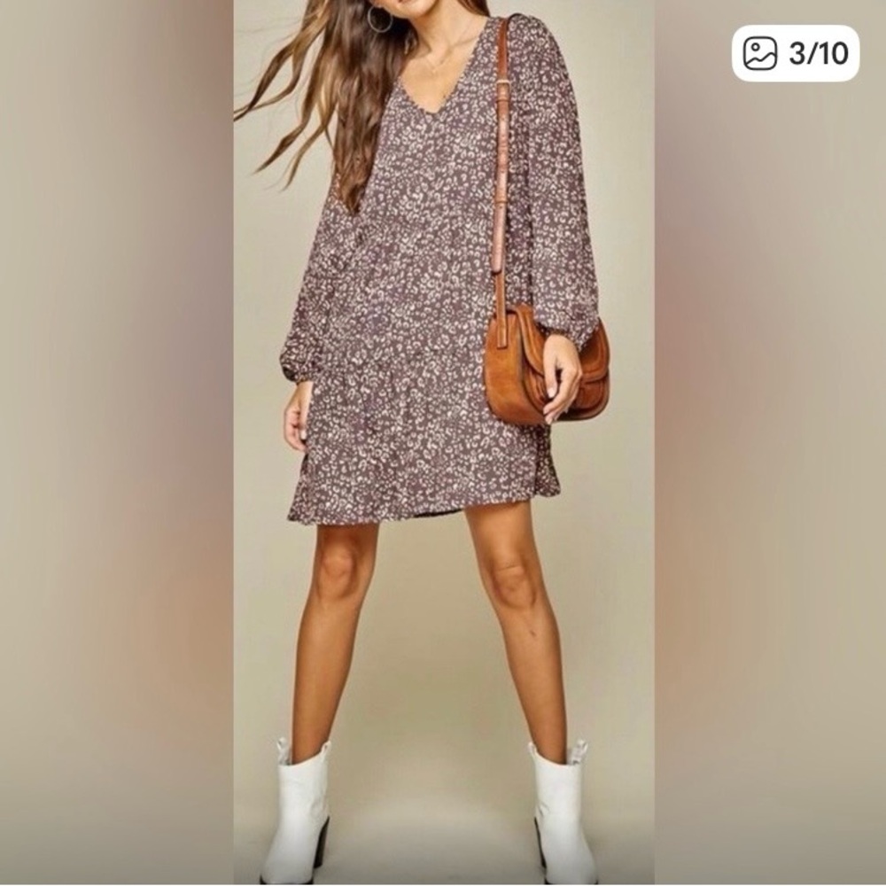 ANDREE BY UNIT — Babydoll Leopard Dress, Mocha and Soft Pink, Size Medium